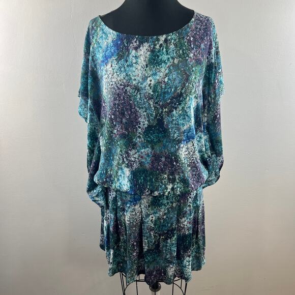 Mado Et Les Autres Green Blue Top and Skirt Set Marble Print Boat Neck Size 36 - Picture 2 of 11